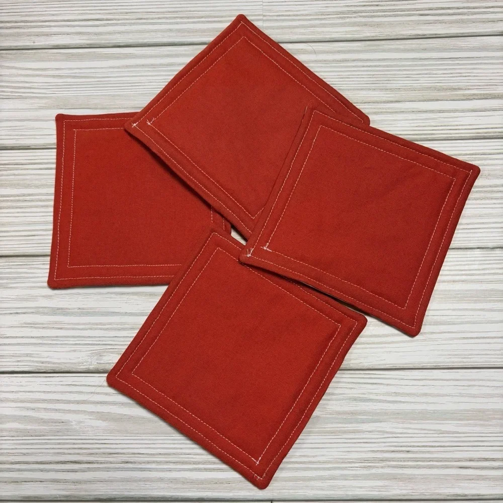 Handmade Fall Pumpkin Gingham Reusable Washable Fabric Coasters